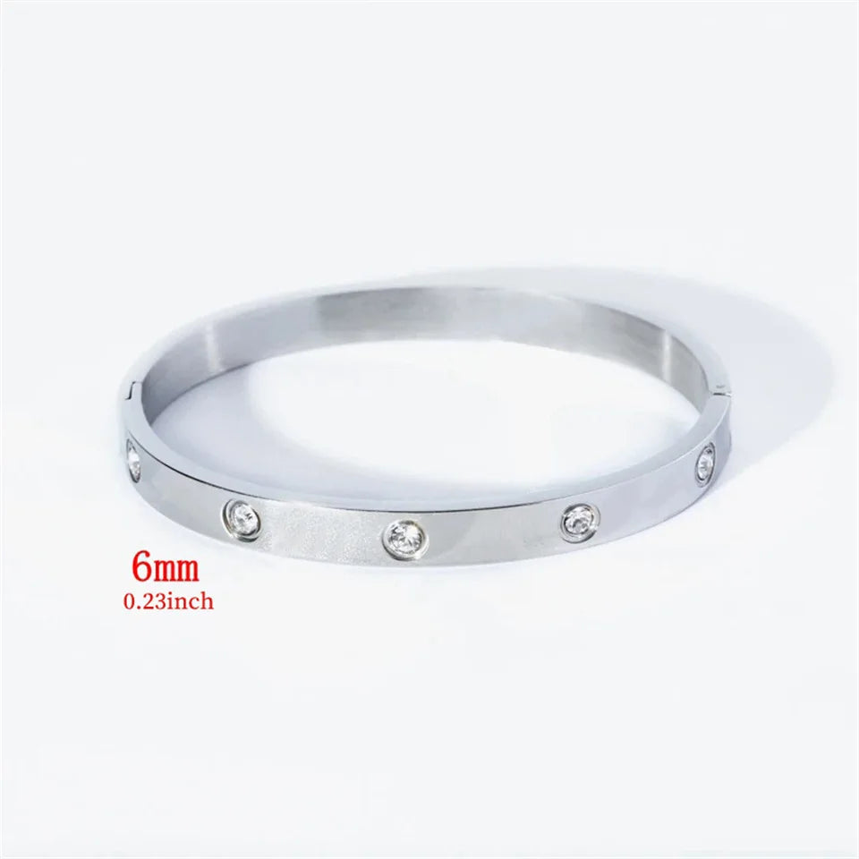 2PCS Colorful Shiny Zircon Stacked Bracelet Bangles High Quality Gold-plated Stainless Steel Jewelry Bracelet Bangles Set Gift Qme 1pc6mm Ally Bangle