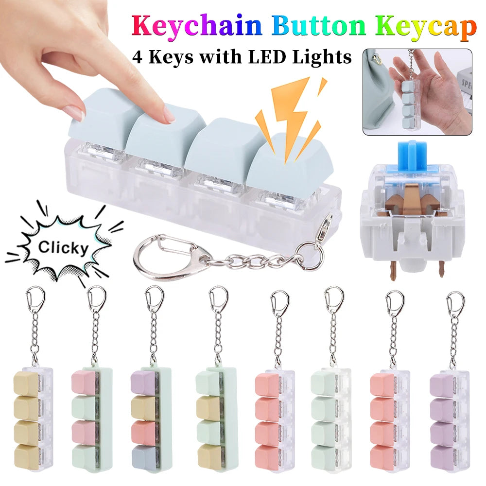 Keyboard Key Toy 4 Keys Button Keycap Fidget Keychain Keyboard Clicker Toy Keyboard Cube Toy for Adult Gifts To Relief Pass Time Qme
