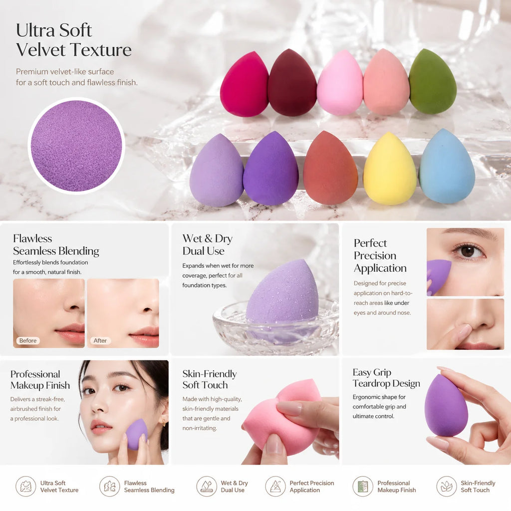 10 Random Mini Mixed Makeup Sponges Puffs DIY Tools Concealer Qme