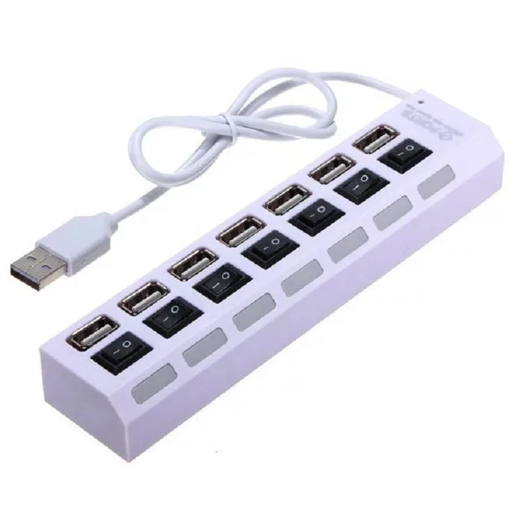 2pcs USB HUB Splitter 4/7 Ports with Switch 2.0 Hub High Speed Data Transfer for Laptop PC External Expansion Adapter Qme 7port-White