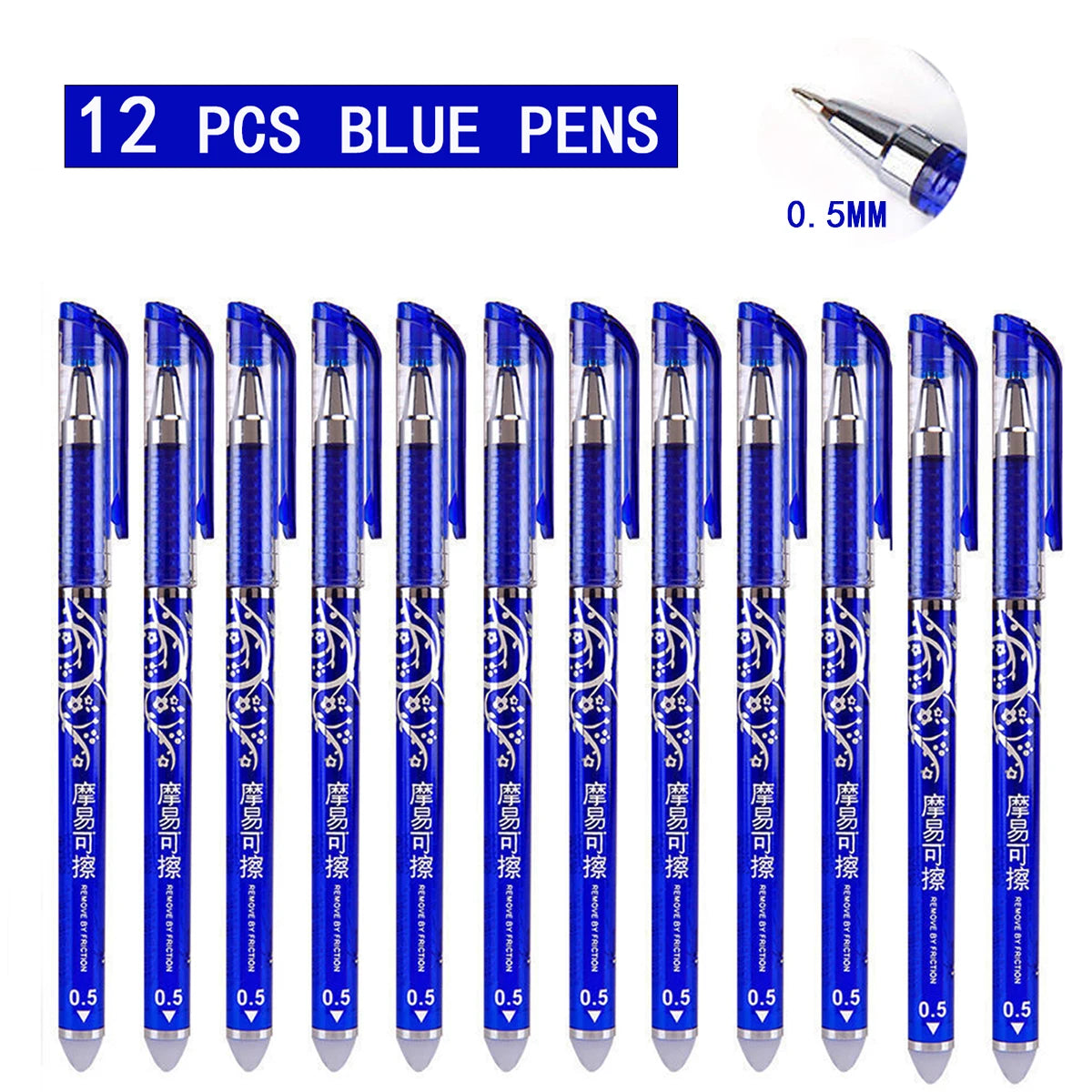 Erasable Gel Pens Refills Set 0.5 Mm Fine Point Blue/black Kawaii Ballpoint Pen for Writing Stationery Office School Supplies Qme 12 blue Bullet