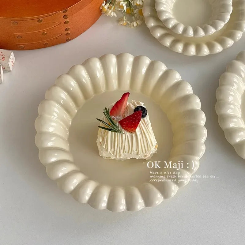 High-looking Ceramic Plate Household Western-style Dinner Round Flat Qme