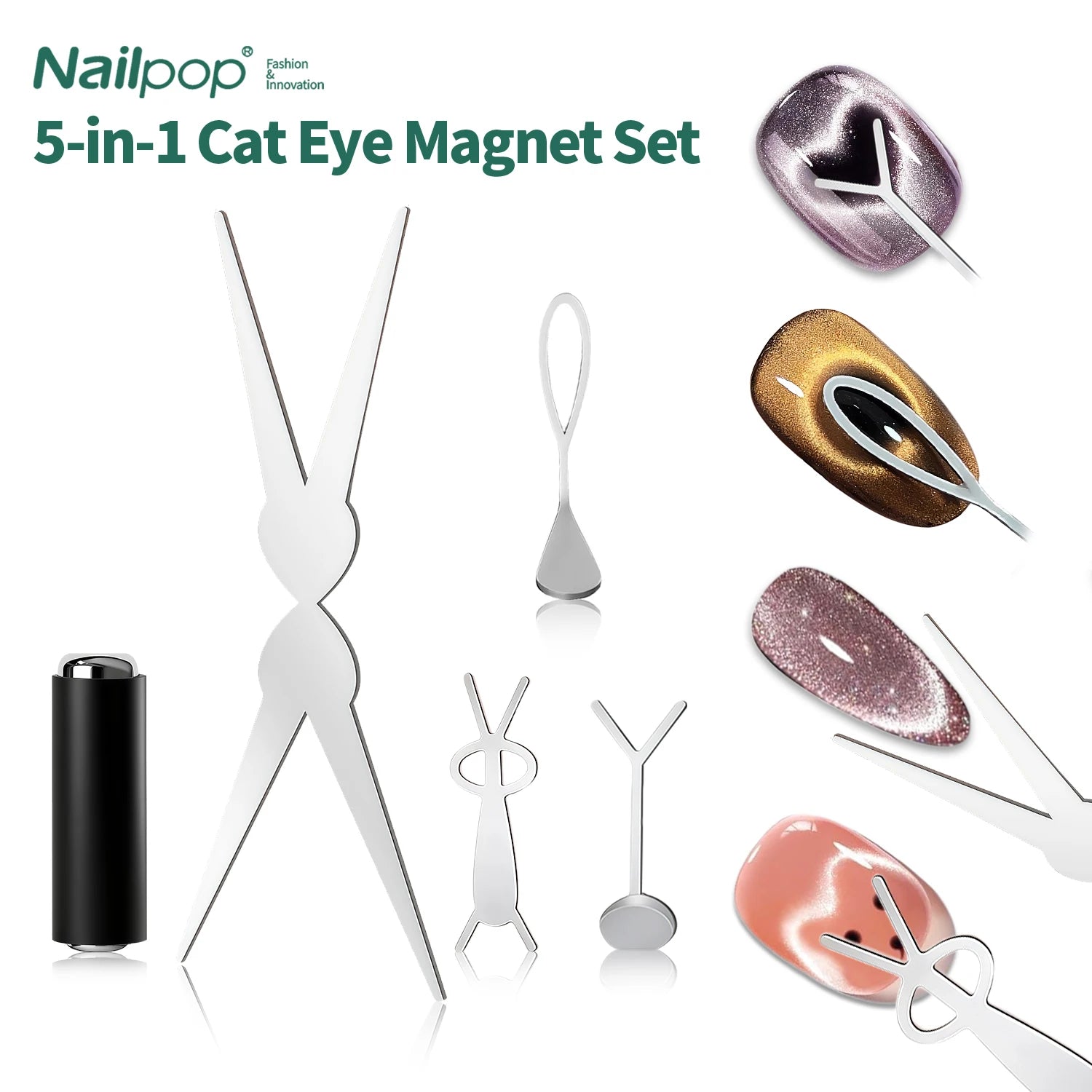 Nailpop Cat Eye Magnet Silver DIY French Wide Rabbit Heart Nail Art Qme