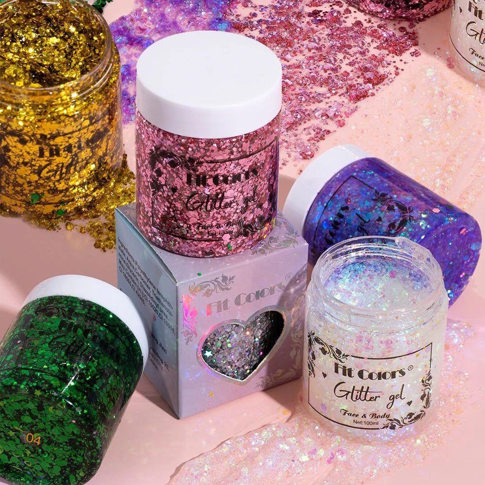 100ml Glitter Gel Eye Shadow Liquid Face Body Large Sequin Gel Multifunctional Colorful Loose Sequins Cream Party Decoration Qme