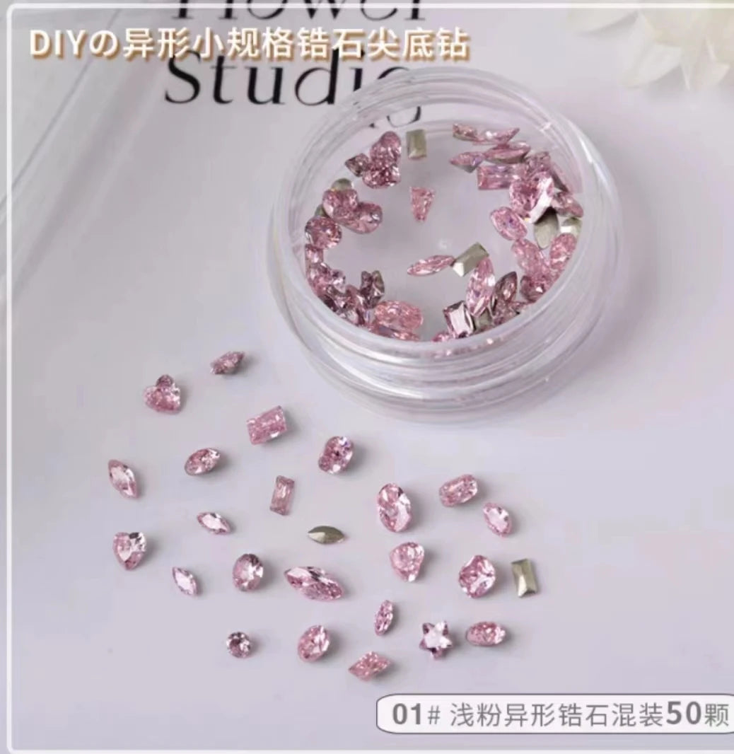 Mini Zircon Diamond Nail Art Jewelry Colorful Decoration Qme pink mix50